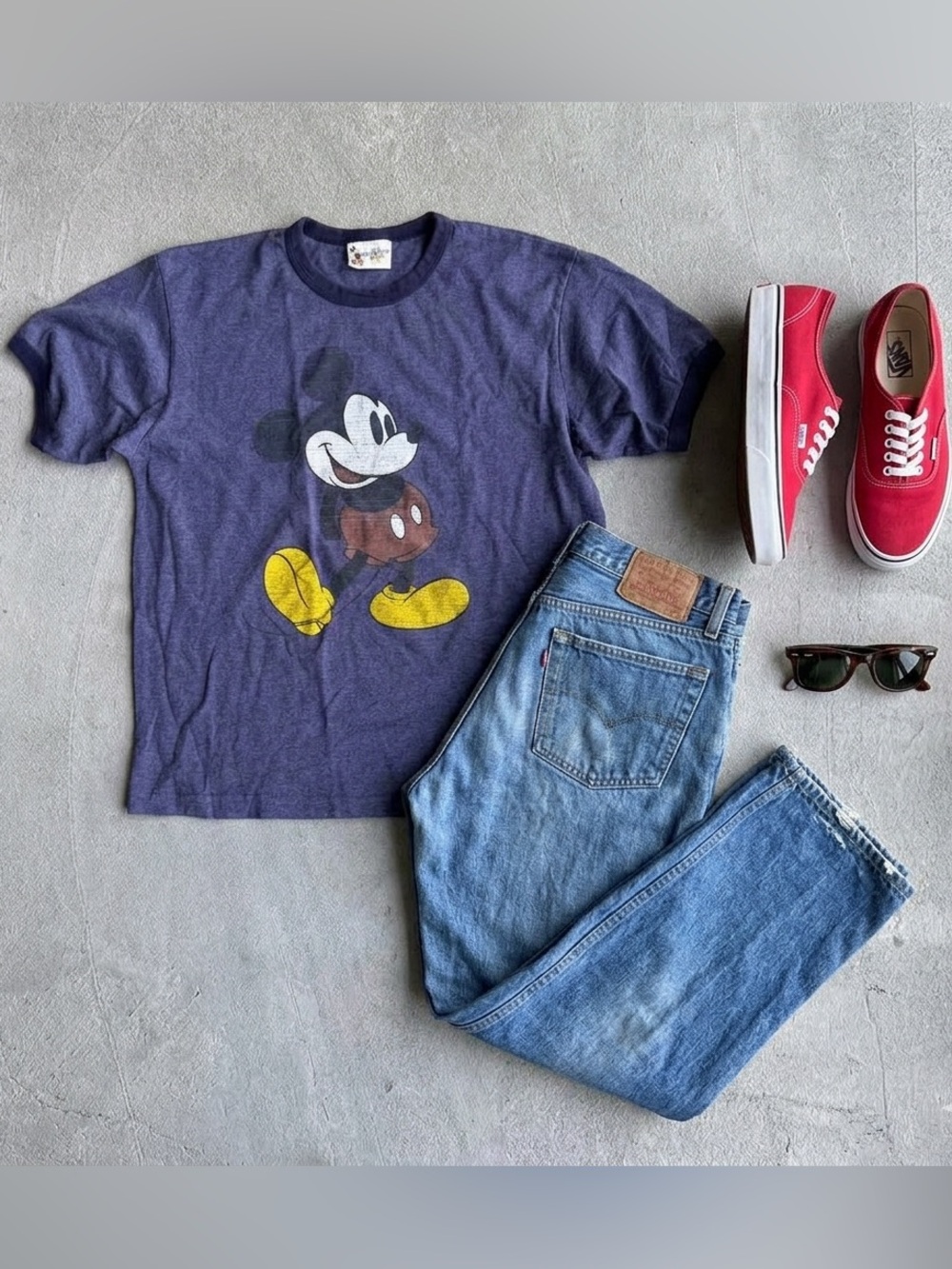 Vintage Disney Mickey Mouse Navy Graphic Ringer Tee